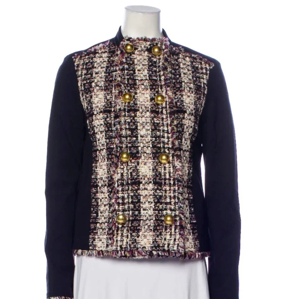 Tory Burch Tweed Detail Double Breasted Knit Fabric Jacket 0